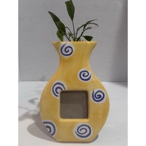 Vintage TerraGraphics Ceramic Picture Frame Vase – Yellow & Blue‎ Swirl – 1996